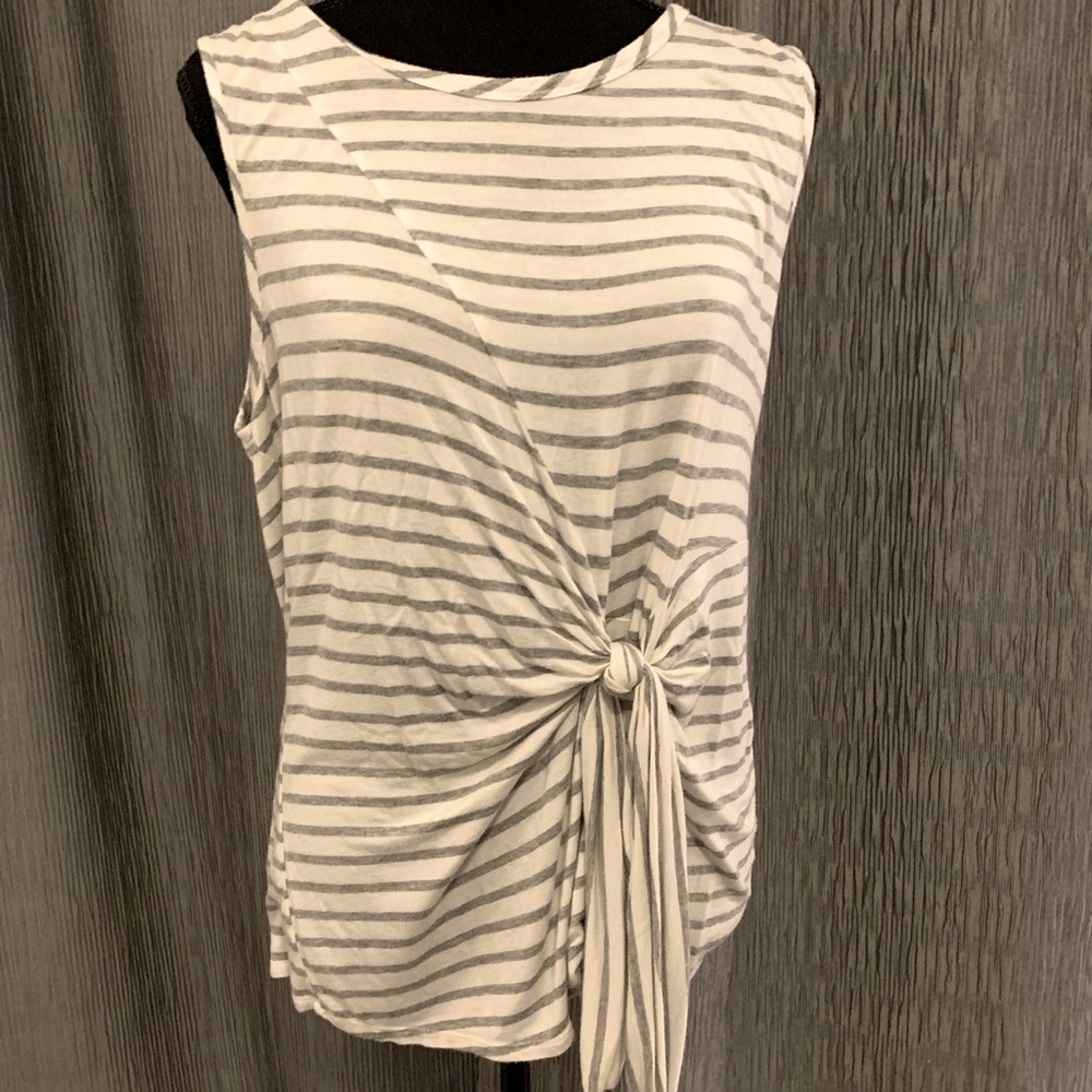 Charming Charlie soft jersey tie-waist tank, XL, grey and white stripes NWOT